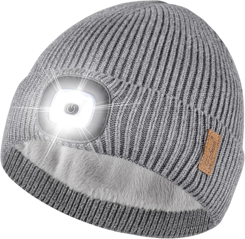 Etsfmoa Store Unisex Hat with Light,Fleece Lined Beanie Warm Knit Hat,Gifts for Men Women,Rechargeable LED Cap - Image 1